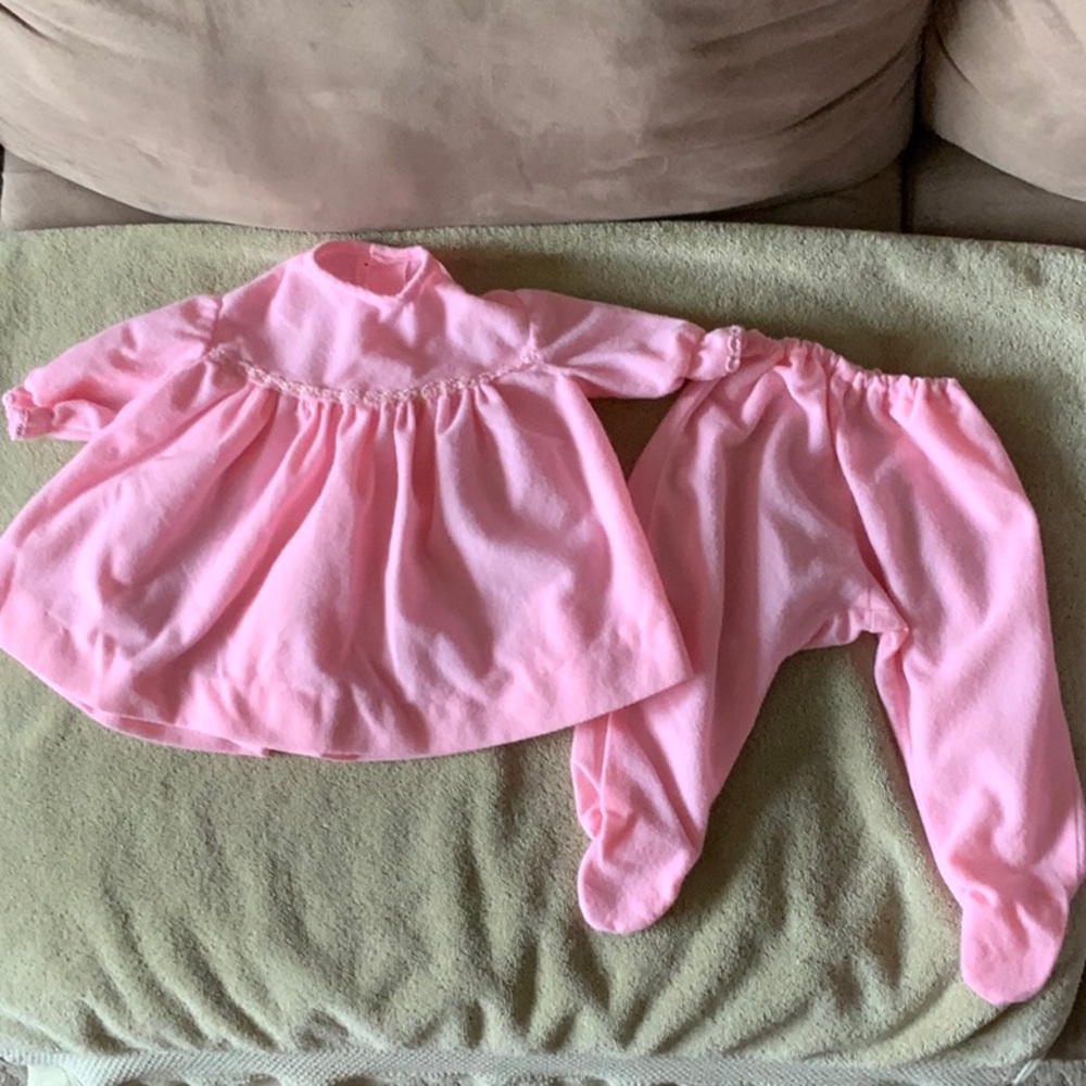 Vintage Hand Made Baby Dress with Footed Pants Set